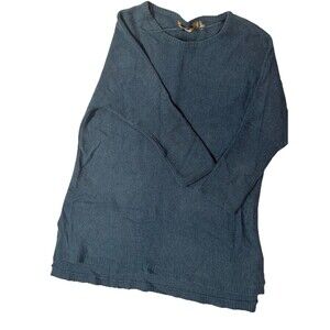 Soft Surroundings Cashmere Wool Blend Blue Ribbed 3/4 Sleeve Knit Pullover MD